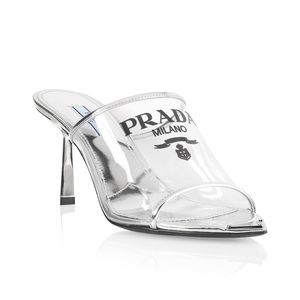 ❌SOLD❌Prada Milano Silver PVC Mules EU 37.5/US 7.5 $1,050. Worn once- Box